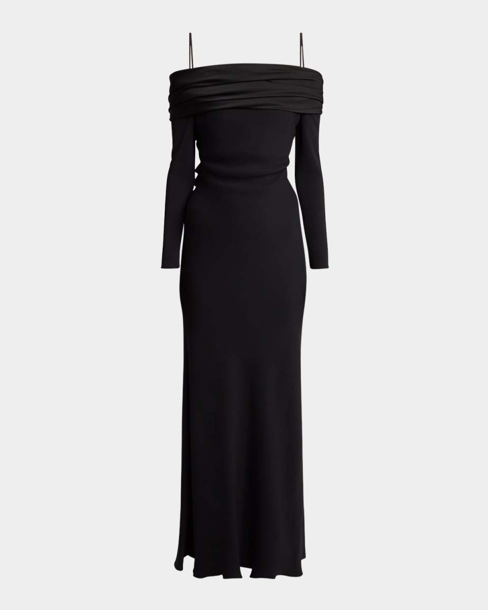 Bow Pleated Off-The-Shoulder Maxi Dress